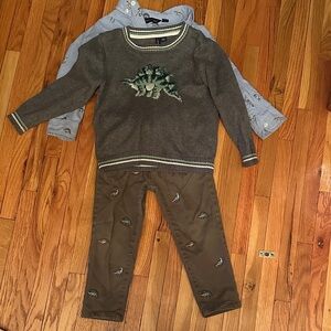 Janie and Jack Dinosaur Sweater, L/S Button Up, and Pant Set